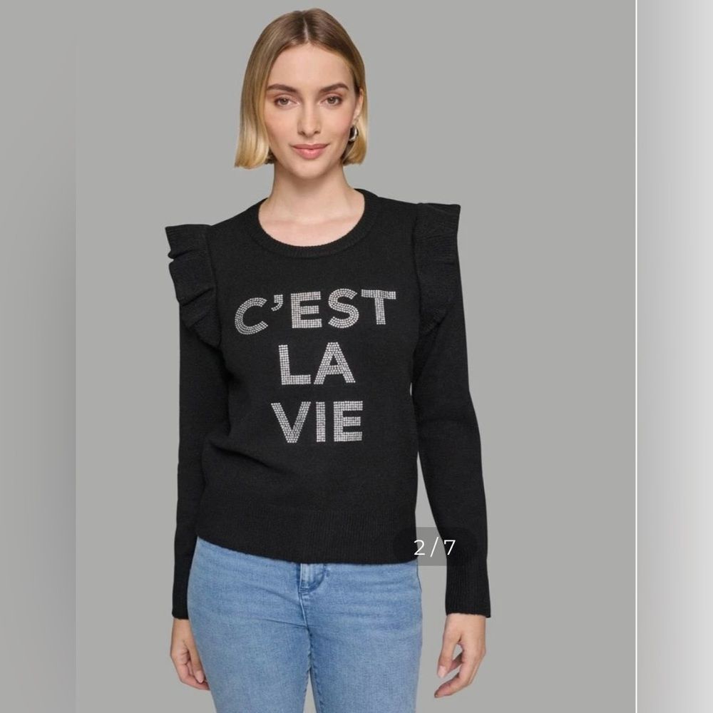 NWT- Karl Lagerfeld Paris
C'EST LA VIE RUFFLE SLEEVE SWEATER